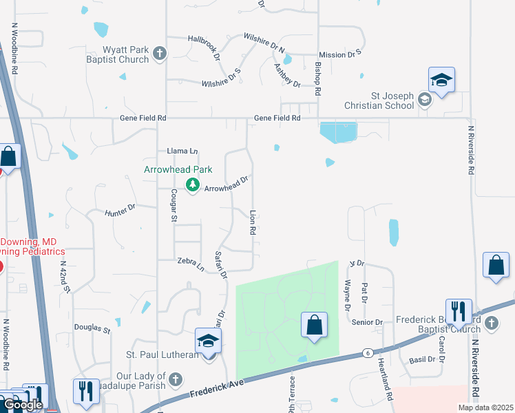 map of restaurants, bars, coffee shops, grocery stores, and more near 1713 Lion Road in Saint Joseph