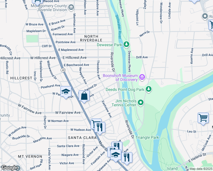 map of restaurants, bars, coffee shops, grocery stores, and more near in Dayton