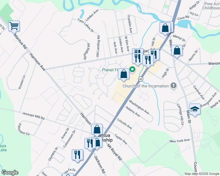 map of restaurants, bars, coffee shops, grocery stores, and more near 1305 Tristram Circle in Gloucester County