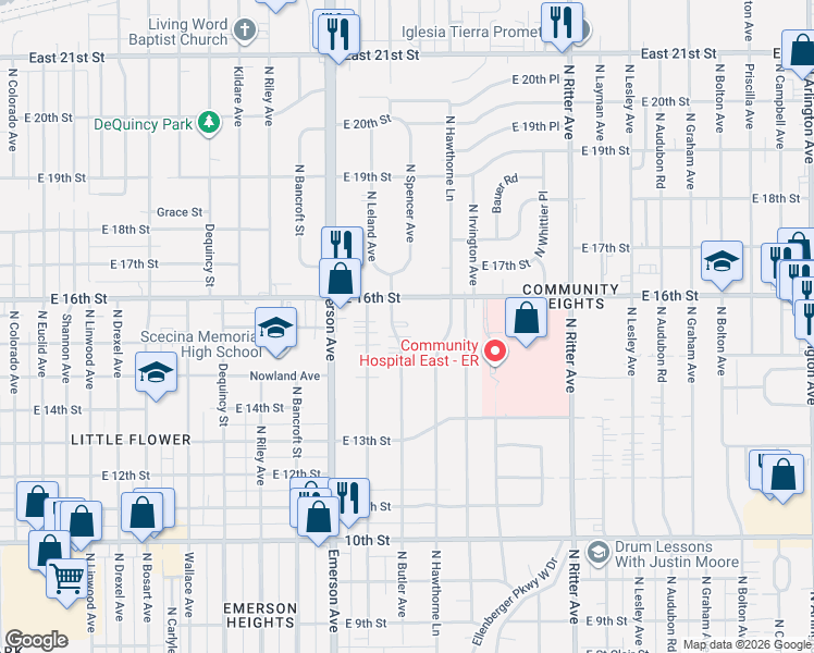 map of restaurants, bars, coffee shops, grocery stores, and more near 1518 North Butler Avenue in Indianapolis