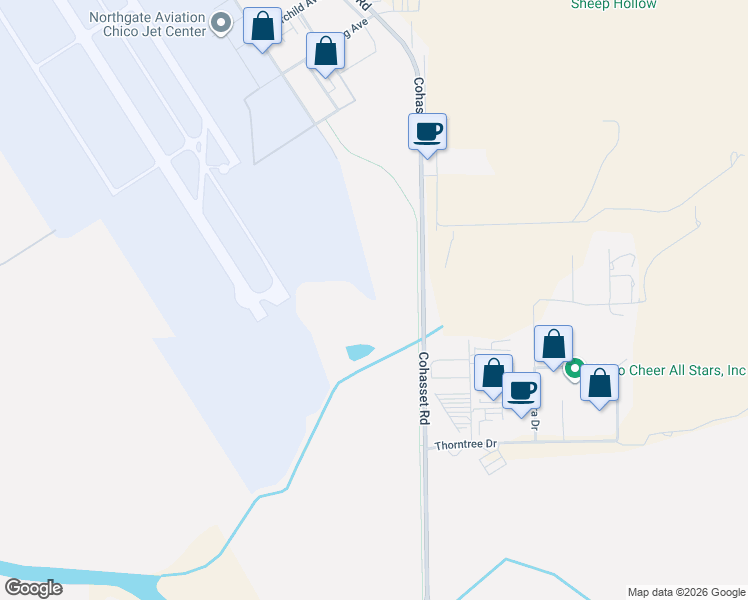 map of restaurants, bars, coffee shops, grocery stores, and more near 4441 Cohasset Road in Chico
