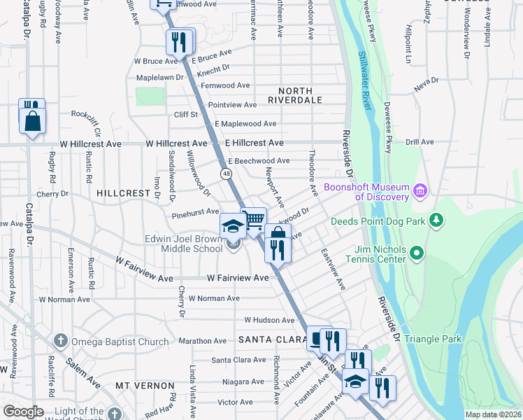 map of restaurants, bars, coffee shops, grocery stores, and more near 29 Laura Avenue in Dayton