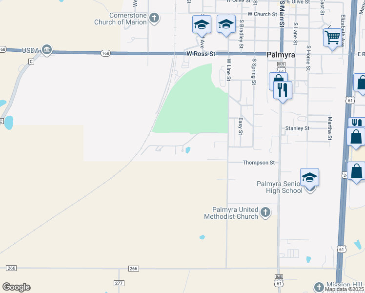 map of restaurants, bars, coffee shops, grocery stores, and more near Jackson Trail in Palmyra