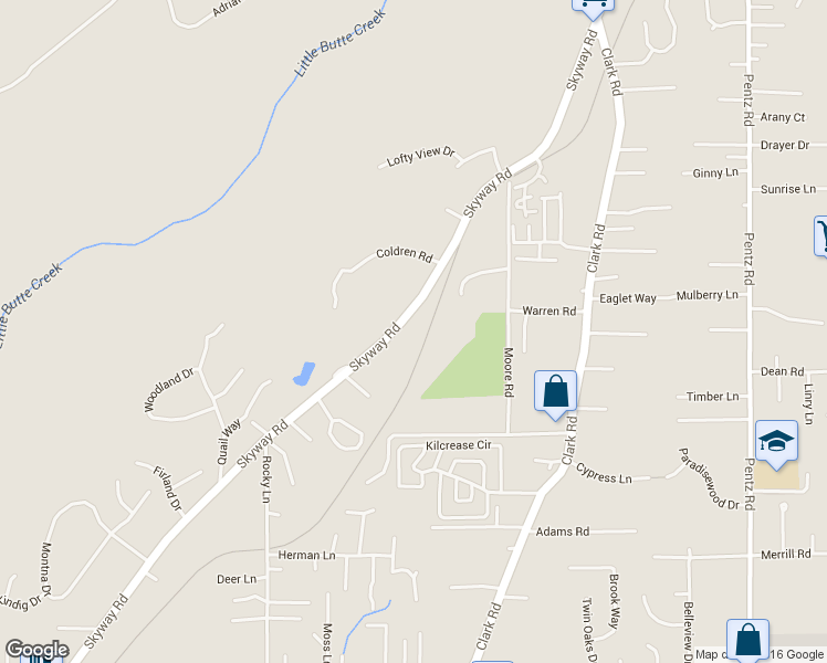 map of restaurants, bars, coffee shops, grocery stores, and more near 8850 Skyway Road in Paradise