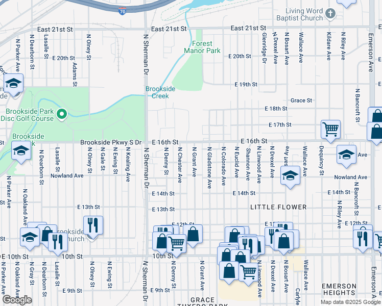 map of restaurants, bars, coffee shops, grocery stores, and more near 1526 North Grant Avenue in Indianapolis
