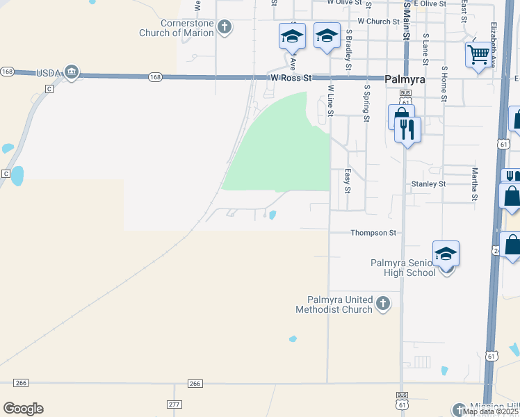 map of restaurants, bars, coffee shops, grocery stores, and more near Jackson Trail in Palmyra
