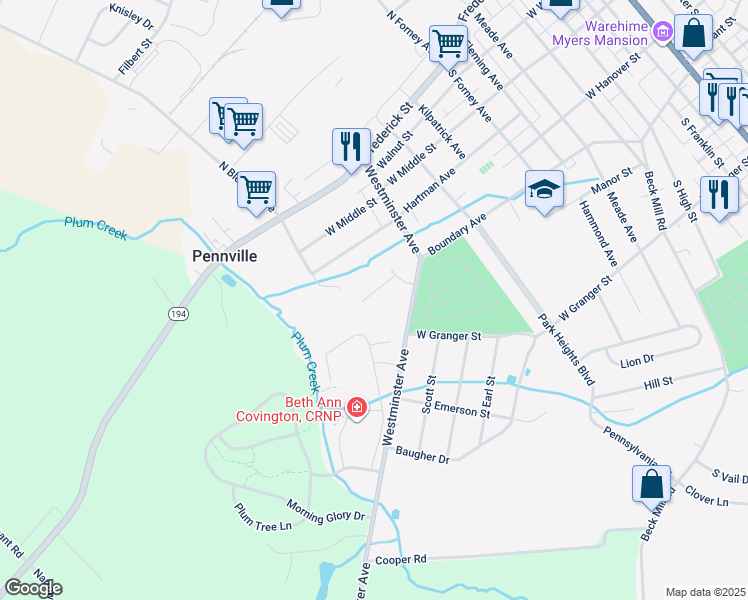 map of restaurants, bars, coffee shops, grocery stores, and more near 832 Logan Lane in Hanover
