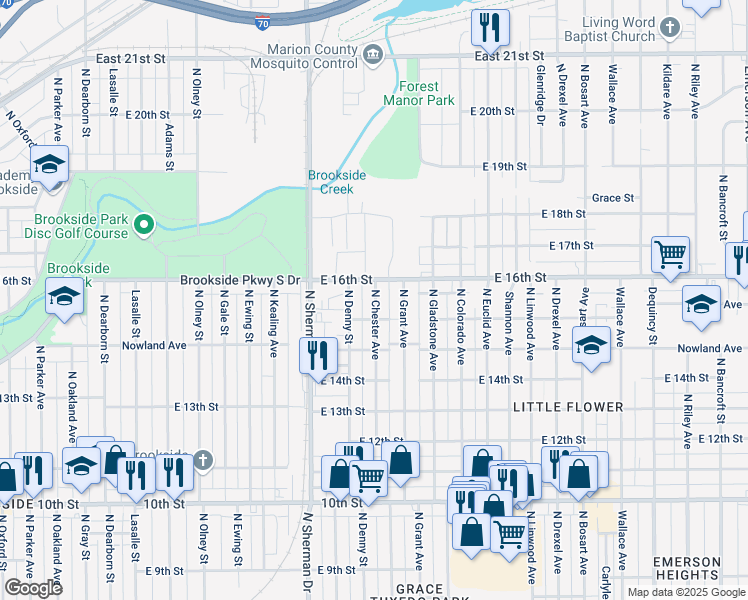 map of restaurants, bars, coffee shops, grocery stores, and more near 1502 North Chester Avenue in Indianapolis