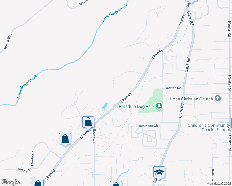 map of restaurants, bars, coffee shops, grocery stores, and more near 8819 Skyway in Paradise