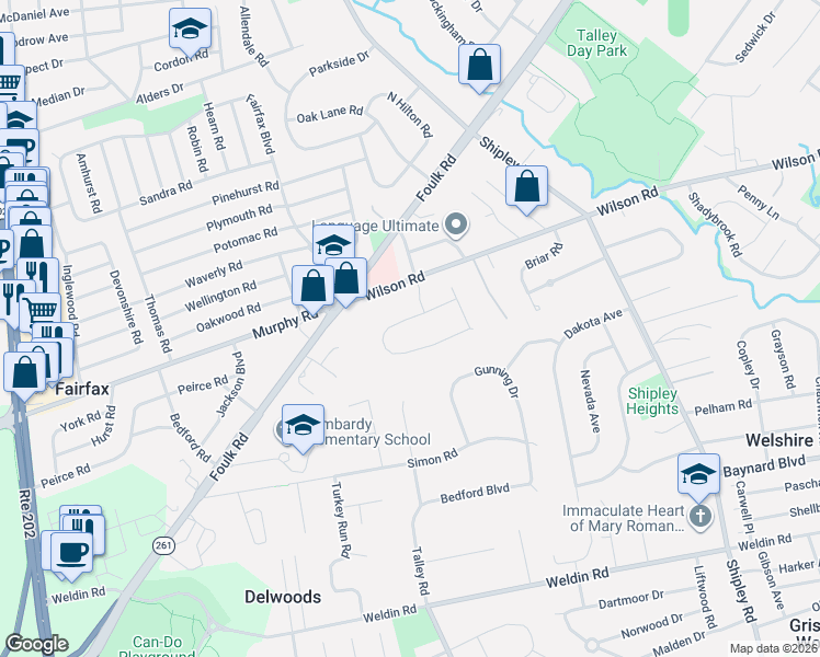 map of restaurants, bars, coffee shops, grocery stores, and more near 17 Bradley Drive in Wilmington