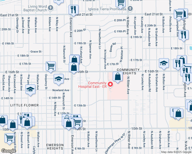 map of restaurants, bars, coffee shops, grocery stores, and more near 1526 North Hawthorne Lane in Indianapolis