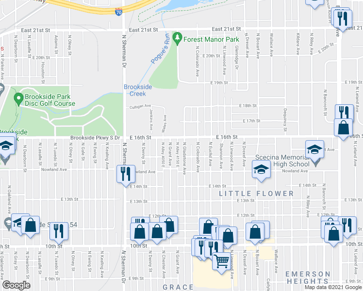 map of restaurants, bars, coffee shops, grocery stores, and more near 1526 N Gladstone Ave in Indianapolis