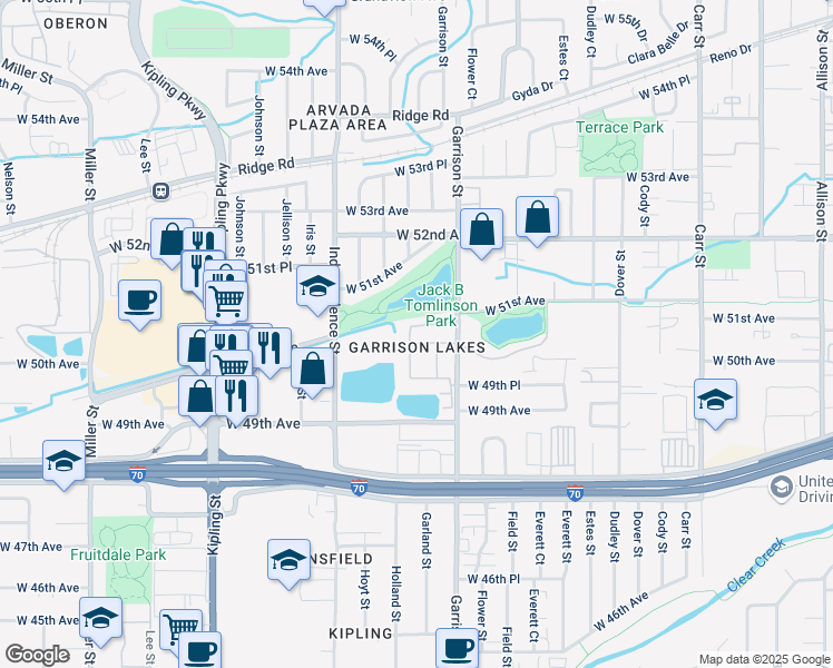 map of restaurants, bars, coffee shops, grocery stores, and more near 5081 Garrison Street in Wheat Ridge