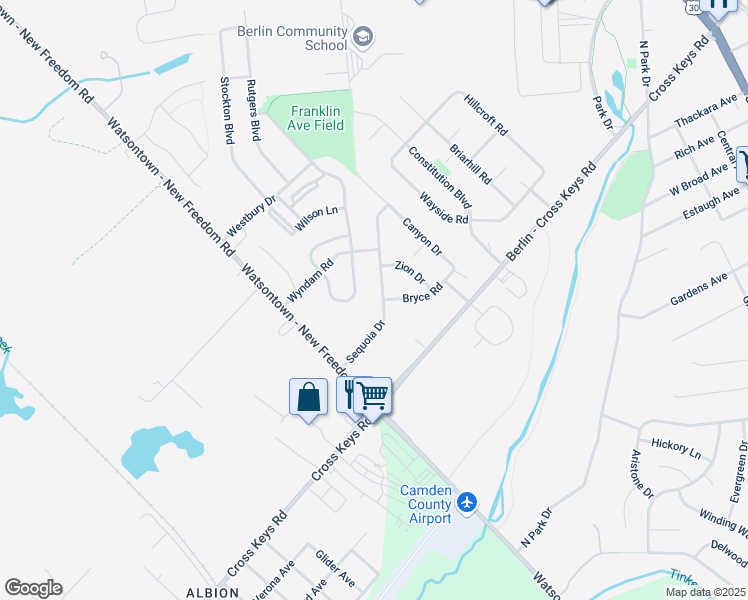 map of restaurants, bars, coffee shops, grocery stores, and more near 117 Sequoia Drive in Berlin