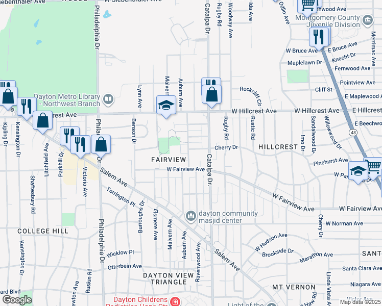 map of restaurants, bars, coffee shops, grocery stores, and more near 2255 Ravenwood Avenue in Dayton