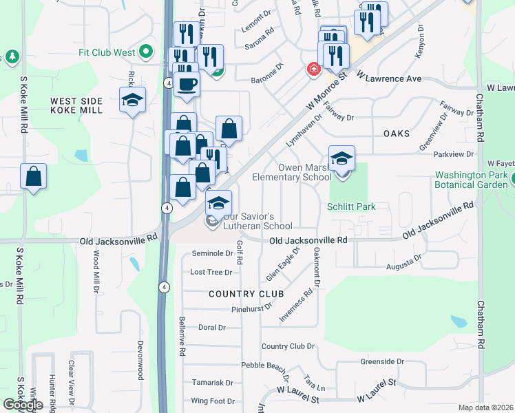 map of restaurants, bars, coffee shops, grocery stores, and more near 1100-1298 Centre West Drive in Springfield