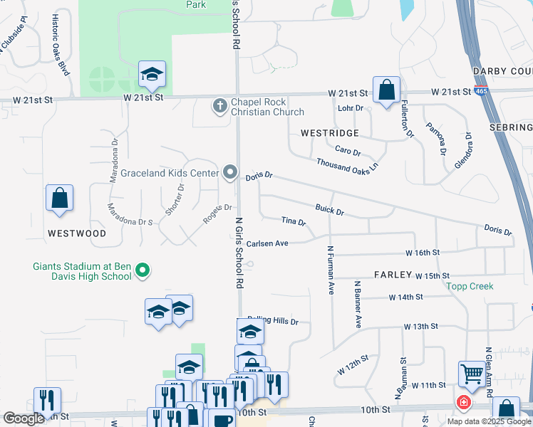 map of restaurants, bars, coffee shops, grocery stores, and more near in Indianapolis