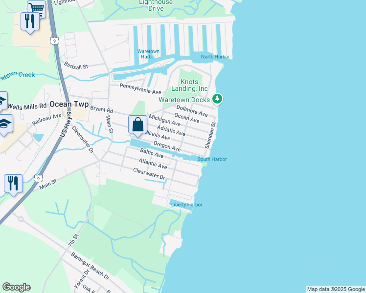 map of restaurants, bars, coffee shops, grocery stores, and more near 44 Bryant Road in Ocean Township