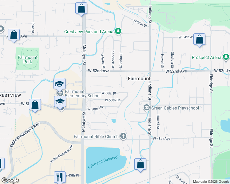 map of restaurants, bars, coffee shops, grocery stores, and more near 15157 West 50th Place in Golden