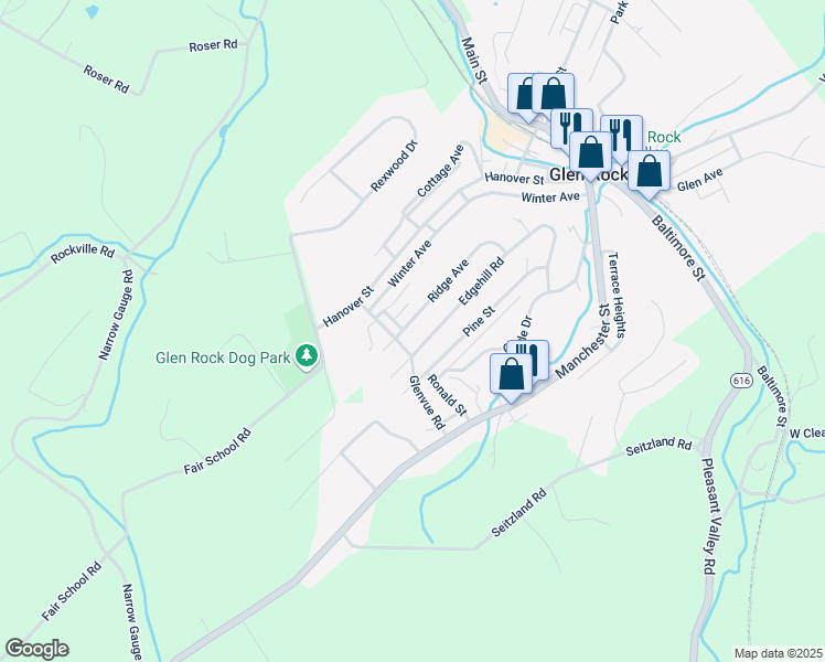 map of restaurants, bars, coffee shops, grocery stores, and more near 291 Ridge Avenue in Glen Rock