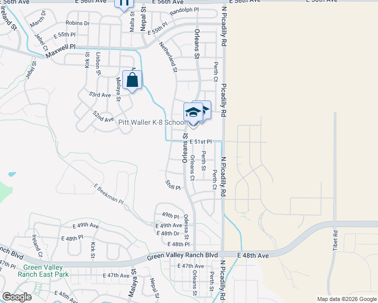 map of restaurants, bars, coffee shops, grocery stores, and more near 5147 Orleans Court in Denver