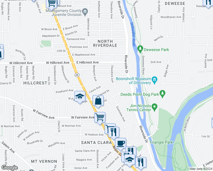 map of restaurants, bars, coffee shops, grocery stores, and more near 160 Laura Avenue in Dayton