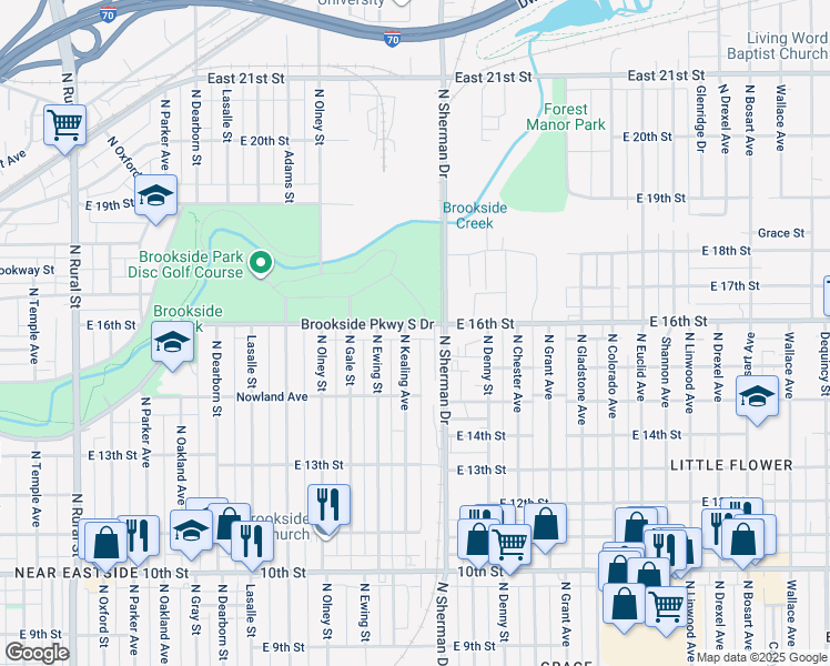 map of restaurants, bars, coffee shops, grocery stores, and more near 3776 Brookside Parkway South Drive in Indianapolis