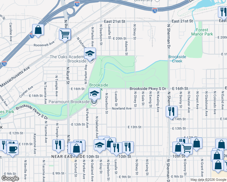 map of restaurants, bars, coffee shops, grocery stores, and more near 3211 Brookside Parkway South Drive in Indianapolis