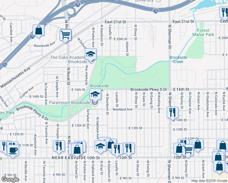 map of restaurants, bars, coffee shops, grocery stores, and more near 3211 Brookside Parkway South Drive in Indianapolis