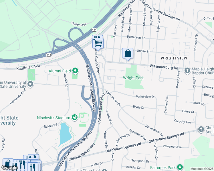 map of restaurants, bars, coffee shops, grocery stores, and more near 1976 Zimmerman Road in Fairborn