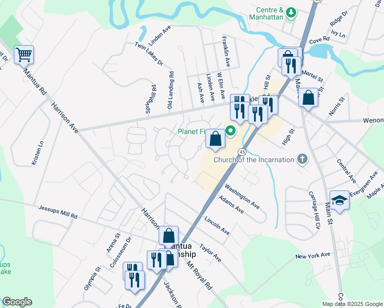 map of restaurants, bars, coffee shops, grocery stores, and more near 1374 Tristram Circle in Gloucester County
