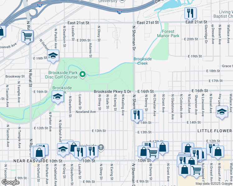 map of restaurants, bars, coffee shops, grocery stores, and more near in Indianapolis