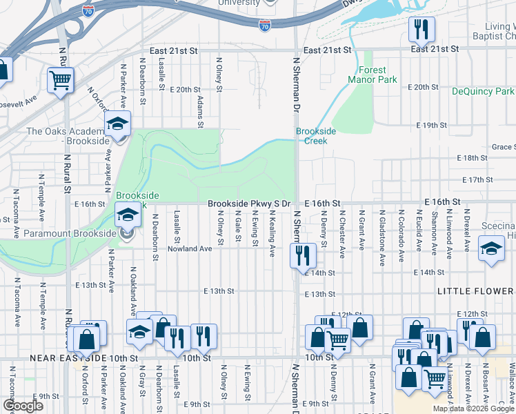 map of restaurants, bars, coffee shops, grocery stores, and more near in Indianapolis