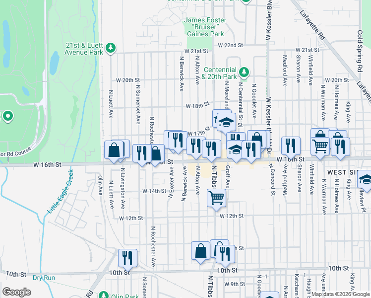 map of restaurants, bars, coffee shops, grocery stores, and more near 1665 North Berwick Avenue in Indianapolis