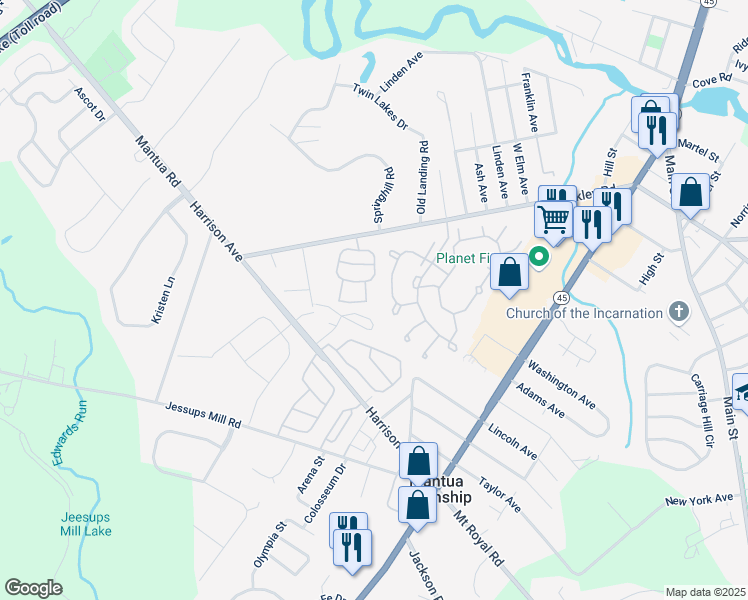 map of restaurants, bars, coffee shops, grocery stores, and more near 511 Sunflower Way in Gloucester County