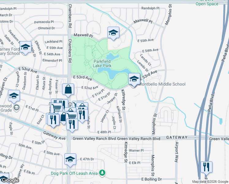 map of restaurants, bars, coffee shops, grocery stores, and more near 5241 Jasper Street in Denver