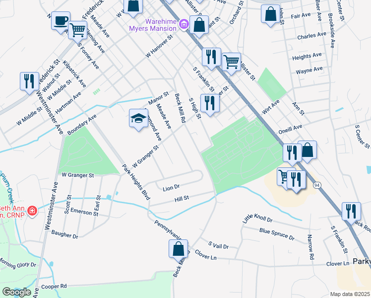 map of restaurants, bars, coffee shops, grocery stores, and more near 624 Meade Avenue in Hanover