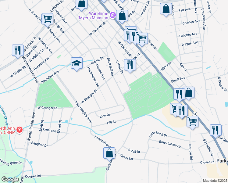 map of restaurants, bars, coffee shops, grocery stores, and more near 624 Meade Avenue in Hanover