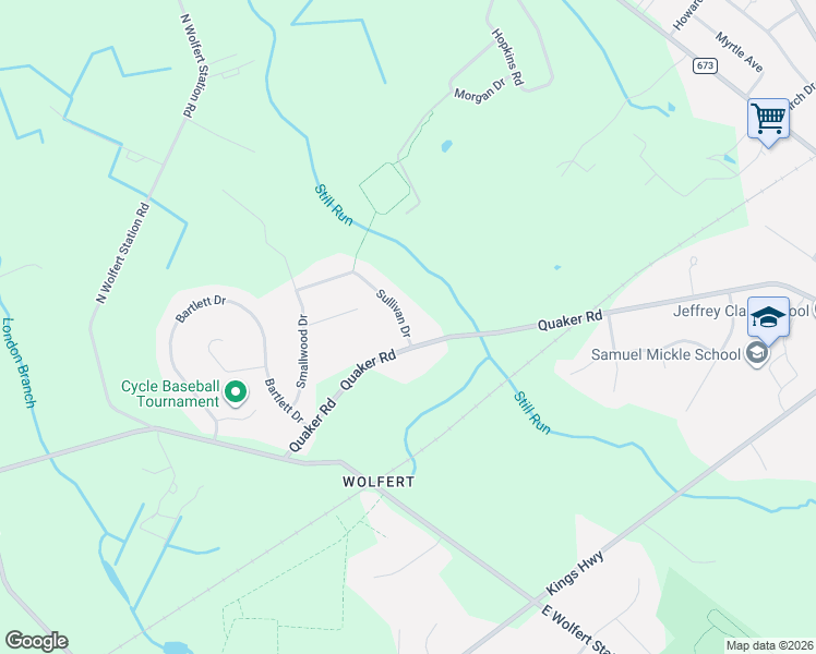 map of restaurants, bars, coffee shops, grocery stores, and more near 204 Sullivan Drive in Mickleton