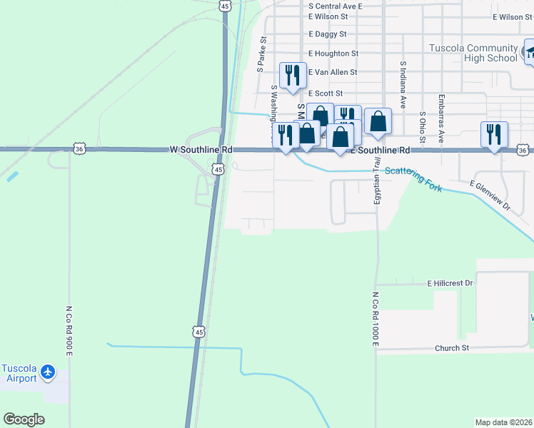 map of restaurants, bars, coffee shops, grocery stores, and more near 206 Nicholas Drive in Tuscola