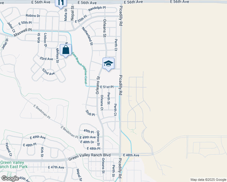 map of restaurants, bars, coffee shops, grocery stores, and more near 5142 Perth Street in Denver
