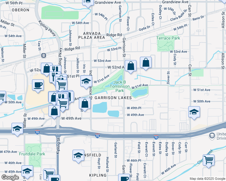 map of restaurants, bars, coffee shops, grocery stores, and more near 5081 Garrison Street in Wheat Ridge