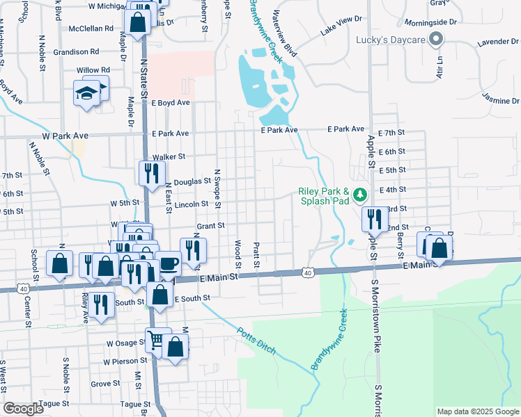 map of restaurants, bars, coffee shops, grocery stores, and more near 329 Pratt Street in Greenfield