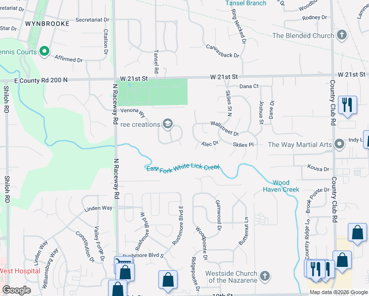 map of restaurants, bars, coffee shops, grocery stores, and more near 1815 Ernest Court in Indianapolis