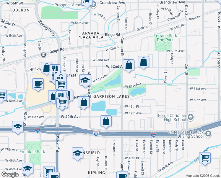 map of restaurants, bars, coffee shops, grocery stores, and more near 5081 Garrison Street in Wheat Ridge