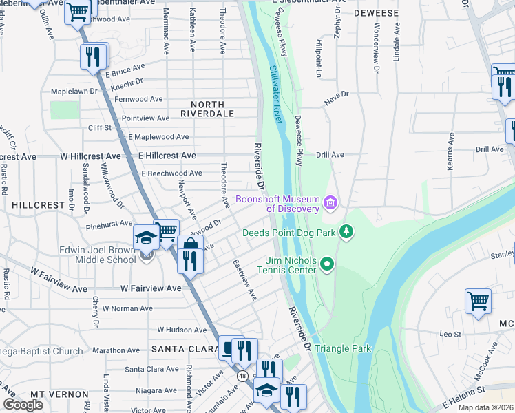 map of restaurants, bars, coffee shops, grocery stores, and more near 231 East Parkwood Drive in Dayton