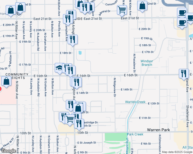 map of restaurants, bars, coffee shops, grocery stores, and more near in Indianapolis