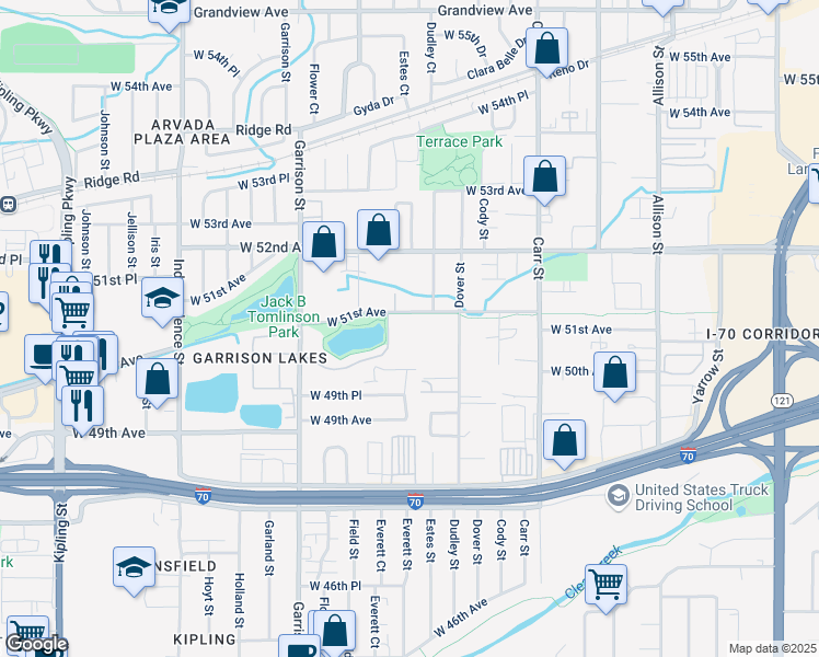 map of restaurants, bars, coffee shops, grocery stores, and more near 8700 West 51st Avenue in Arvada