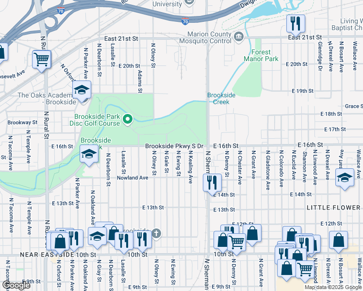 map of restaurants, bars, coffee shops, grocery stores, and more near in Indianapolis