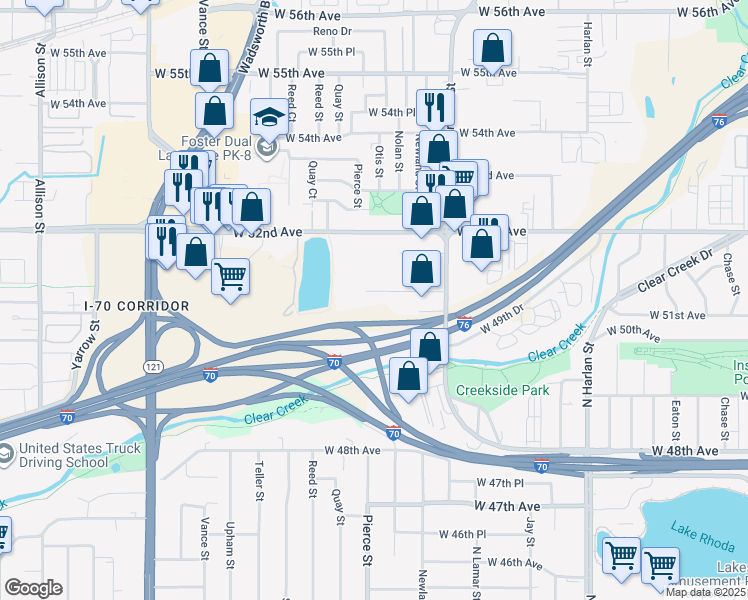 map of restaurants, bars, coffee shops, grocery stores, and more near 6792 West 51st Avenue in Arvada